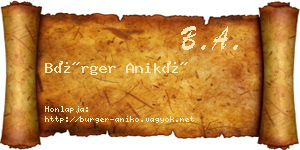 Bürger Anikó névjegykártya
